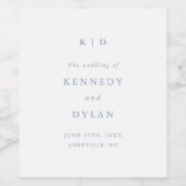 Eenvoudig minimalistisch mosterdblauw huwelijk wijn etiket (Enkel label)