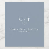 Eenvoudig minimalistisch mosterdblauw huwelijk wijn etiket (Enkel label)