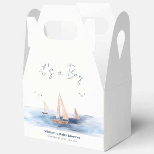 Eenvoudig minimalistisch nautisch zeilboot Baby sh Bedankdoosjes (Open)