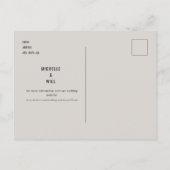 Eenvoudig minimalistisch neutraal monogram sparen aankondigingskaart (Achterkant)