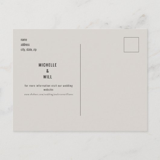 Eenvoudig minimalistisch neutraal monogram sparen aankondigingskaart (Achterkant)