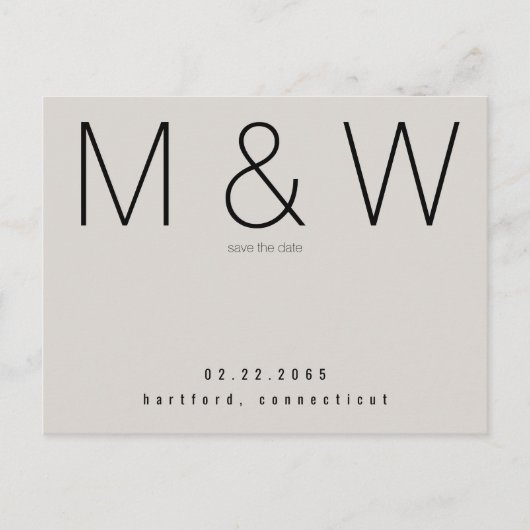 Eenvoudig minimalistisch neutraal monogram sparen  aankondigingskaart (Voorkant)