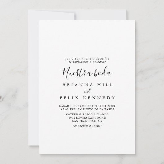 Eenvoudig minimalistisch Nuestra Boda Wedding Kaart (Voorkant)
