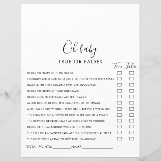 Eenvoudig minimalistisch Oh-Baby shower spel (Voorkant)