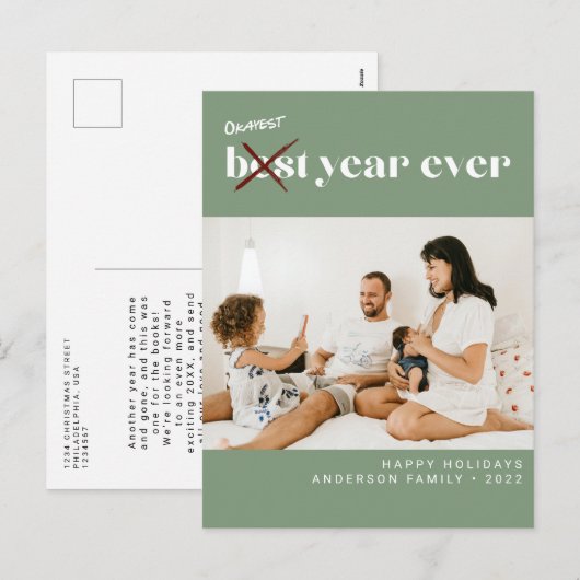 Eenvoudig minimalistisch Okayest Year Ever Foto Feestdagenkaart (Voorkant / Achterkant)
