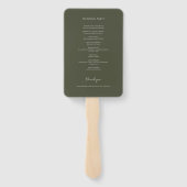 Eenvoudig minimalistisch olijfgroen trouwprogramma handwaaier (Achterkant)
