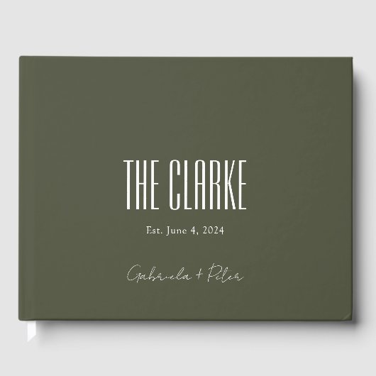 Eenvoudig minimalistisch olive Green Modern Weddin Gastenboek (Voorkant)