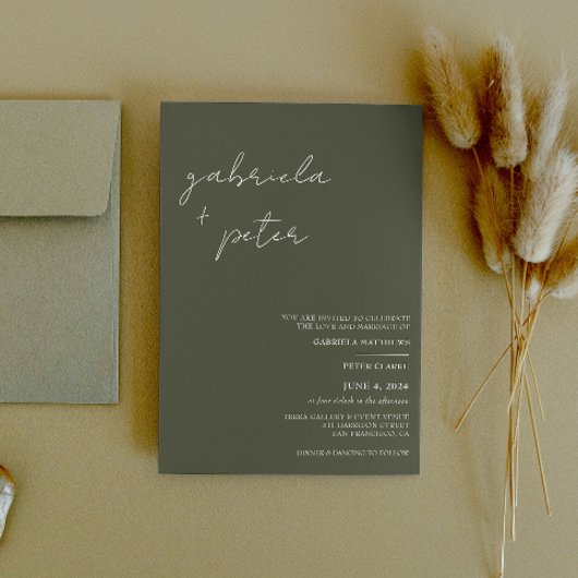 Eenvoudig minimalistisch olive Green Modern Weddin Kaart