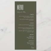 Eenvoudig minimalistisch olive Green Modern Weddin Menu (Voorkant)