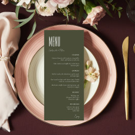 Eenvoudig minimalistisch olive Green Modern Weddin Menu