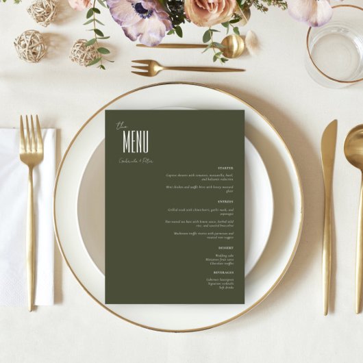 Eenvoudig minimalistisch olive Green Modern Weddin Menu