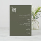 Eenvoudig minimalistisch olive Green Modern Weddin Menu (Staand voorkant)