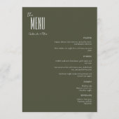 Eenvoudig minimalistisch olive Green Modern Weddin Menu (Voorkant)