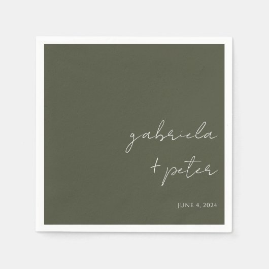 Eenvoudig minimalistisch olive Green Modern Weddin Servet (Voorkant)