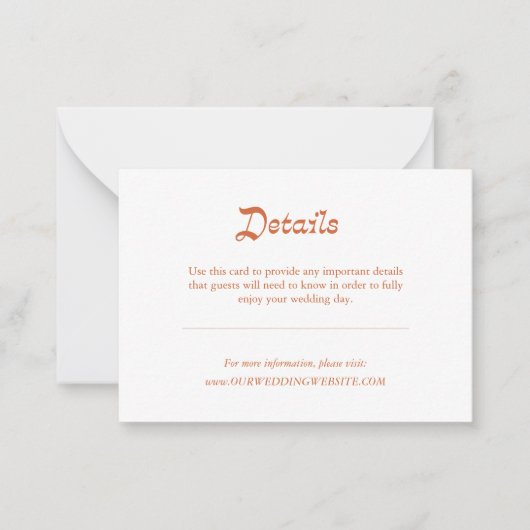 Eenvoudig minimalistisch Oranje herfst bruiloft -  Notitiekaartje (Voorkant)