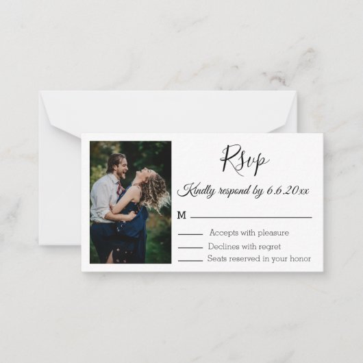 Eenvoudig minimalistisch paar foto bruiloft RSVP Notitiekaartje (Voorkant)