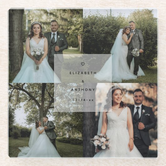 Eenvoudig minimalistisch paar foto's collage bruil glazen onderzetter (Voorkant)