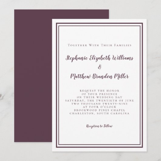 Eenvoudig minimalistisch Paars wit kleurhuwelijk Kaart (Voorkant / Achterkant)