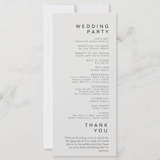 Eenvoudig minimalistisch platina huwelijksprogramm (Achterkant)