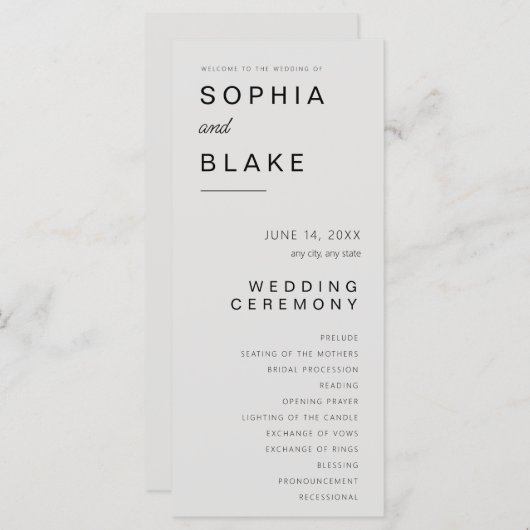 Eenvoudig minimalistisch platina huwelijksprogramm (Voorkant / Achterkant)