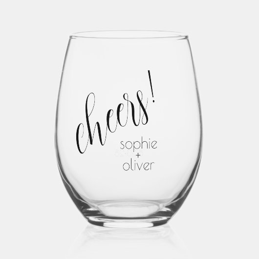 Eenvoudig Minimalistisch Proost en Namen Wijnglas Zonder Voet (Voorkant)