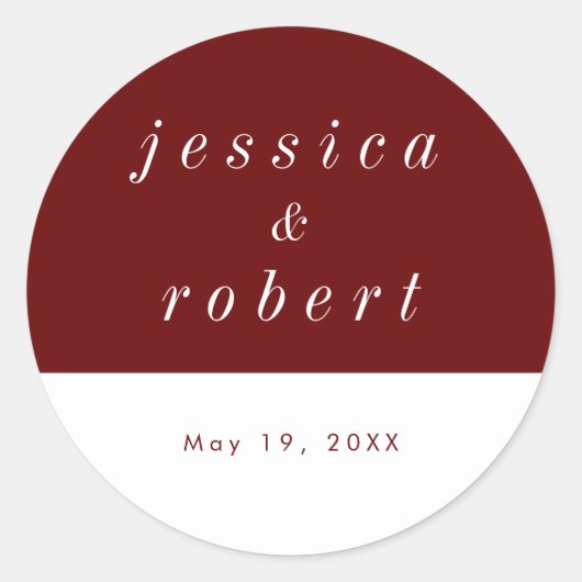 Eenvoudig minimalistisch rood en wit huwelijk ronde sticker (Voorkant)