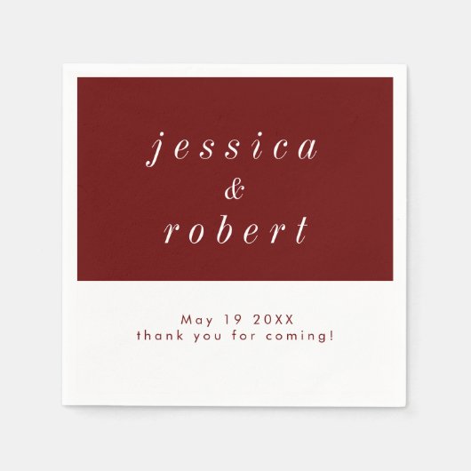 Eenvoudig minimalistisch rood en wit huwelijk servet (Voorkant)