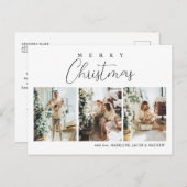 Eenvoudig minimalistisch rood fotocollage kerstmis feestdagenkaart (Voorkant / Achterkant)