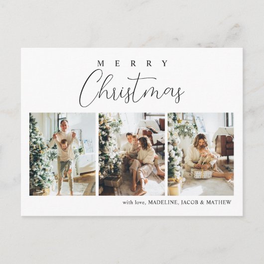 Eenvoudig minimalistisch rood fotocollage kerstmis feestdagenkaart (Voorkant)