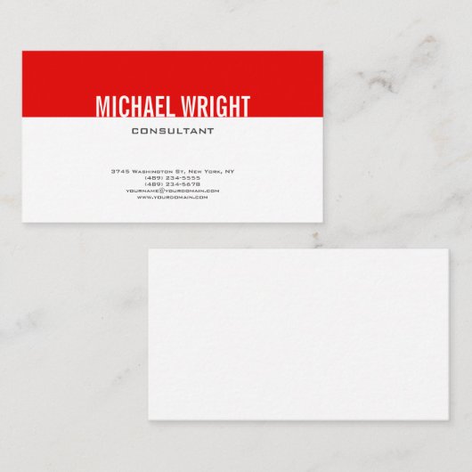 Eenvoudig minimalistisch rood wit modern visitekaartje (Voorkant / Achterkant)