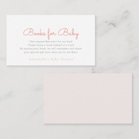 Eenvoudig minimalistisch roze Baby shower Book-req Informatiekaartje (Voorkant / Achterkant)