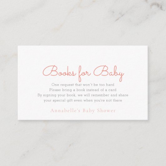 Eenvoudig minimalistisch roze Baby shower Book-req Informatiekaartje (Voorkant)