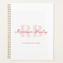 Eenvoudig minimalistisch roze en wit monogram planner