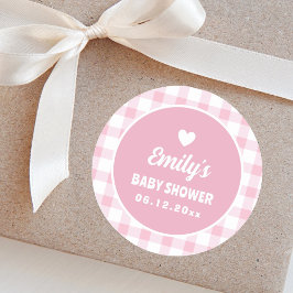 Eenvoudig minimalistisch roze gingham meisje Baby Ronde Sticker