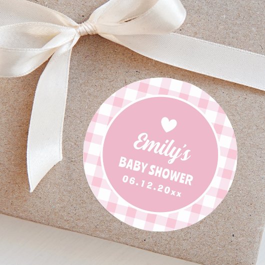 Eenvoudig minimalistisch roze gingham meisje Baby  Ronde Sticker