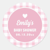 Eenvoudig minimalistisch roze gingham meisje Baby  Ronde Sticker (Voorkant)