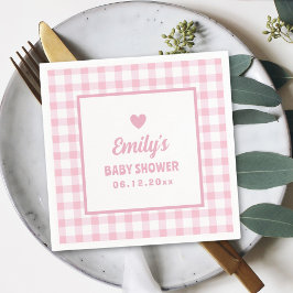 Eenvoudig minimalistisch roze gingham meisje Baby Servet