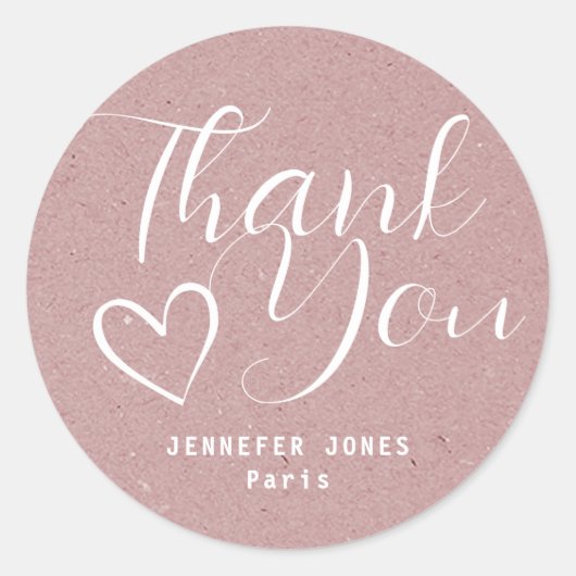 Eenvoudig minimalistisch roze kalligrafie hart ronde sticker (Voorkant)