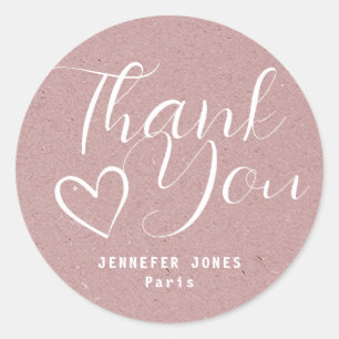 Eenvoudig minimalistisch roze kalligrafie hart ronde sticker