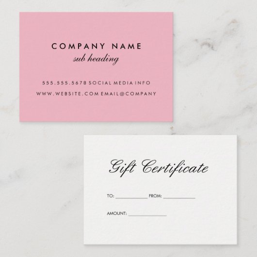 Eenvoudig minimalistisch roze kortingskaartje (Voorkant / Achterkant)