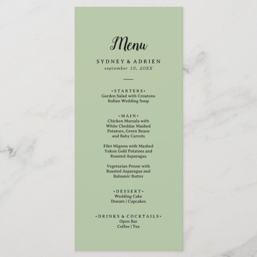 Eenvoudig minimalistisch|Sage bruiloft diner Menu (Voorkant)