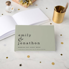Eenvoudig minimalistisch Sage Green Wedding Gastenboek