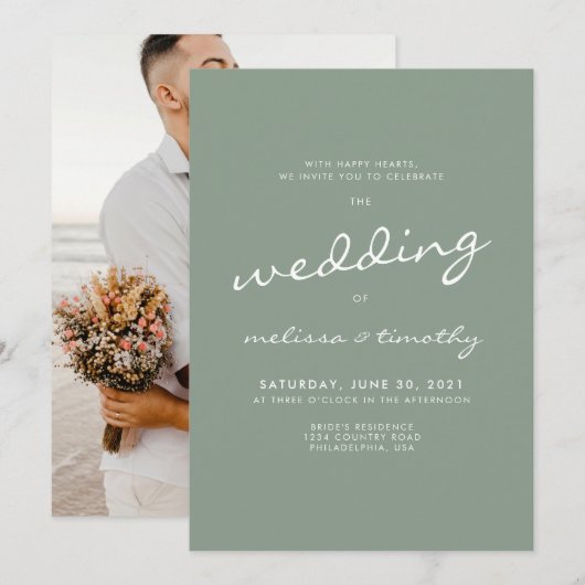 Eenvoudig minimalistisch Sage Green Wedding Kaart (Voorkant / Achterkant)
