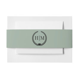 Eenvoudig Minimalistisch Saliegroen Monogram Uitnodigingen Wikkel