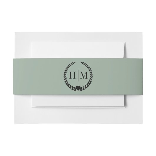 Eenvoudig Minimalistisch Saliegroen Monogram Uitnodigingen Wikkel (Voorkant Voorbeeld)