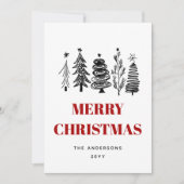 Eenvoudig minimalistisch schetsenzwart wit, rood k feestdagenkaart (Voorkant)