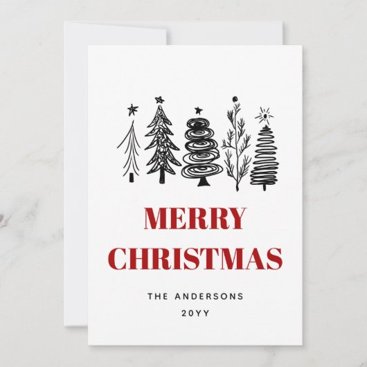 Eenvoudig minimalistisch schetsenzwart wit, rood k feestdagenkaart (Voorkant)