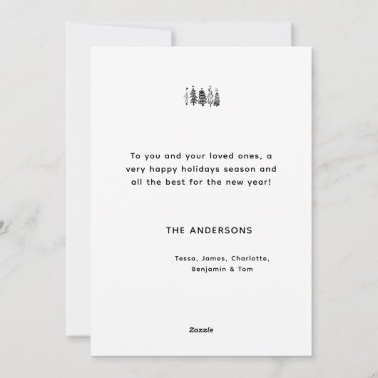 Eenvoudig minimalistisch schetsenzwart wit, rood k feestdagenkaart (Achterkant)