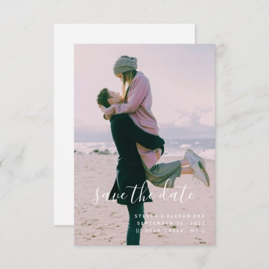 Eenvoudig Minimalistisch Schrift en Foto Save The Date (Voorkant / Achterkant)