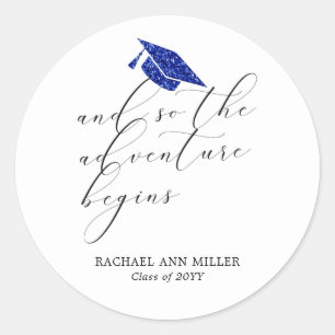 Eenvoudig Minimalistisch Schrift Het Avontuur Begi Ronde Sticker